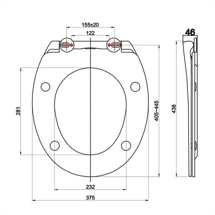 wall mounted toilet seat size