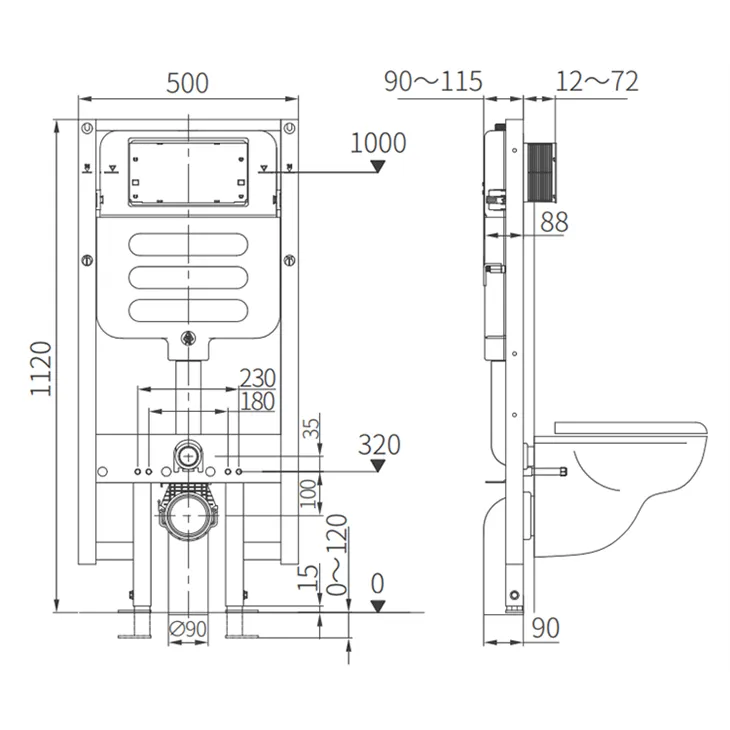 best flushing concealed cistern size